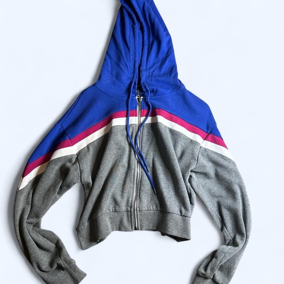 Forever 21 Blue Zip-Up Hoodie with Red and White Stripes - Picture 1 of 6